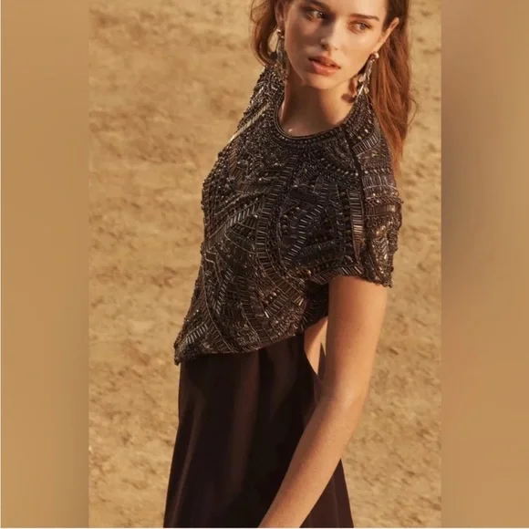 zara beaded shirt dress THE BEADED TRIM DRESS BLACK
